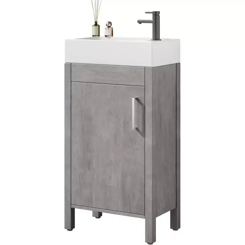 16 Bathroom Vanity with Sink & Soft-Closing Door - Compact Storage Cabinet for Powder Room Small Bath