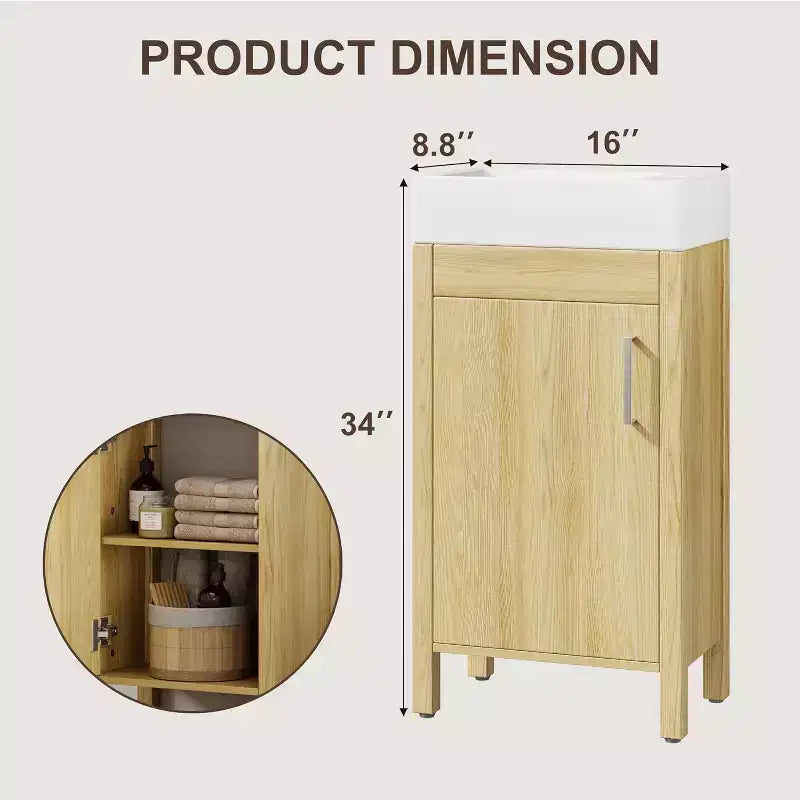 16 Bathroom Vanity with Sink & Soft-Closing Door - Compact Storage Cabinet for Powder Room Small Bath