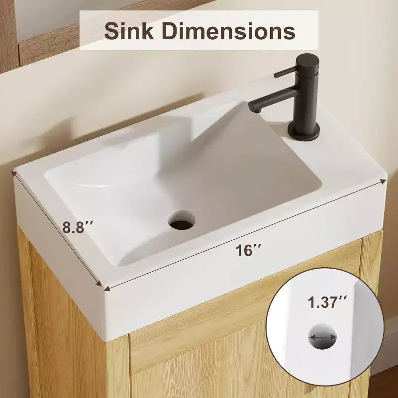 16 Bathroom Vanity with Sink & Soft-Closing Door - Compact Storage Cabinet for Powder Room Small Bath