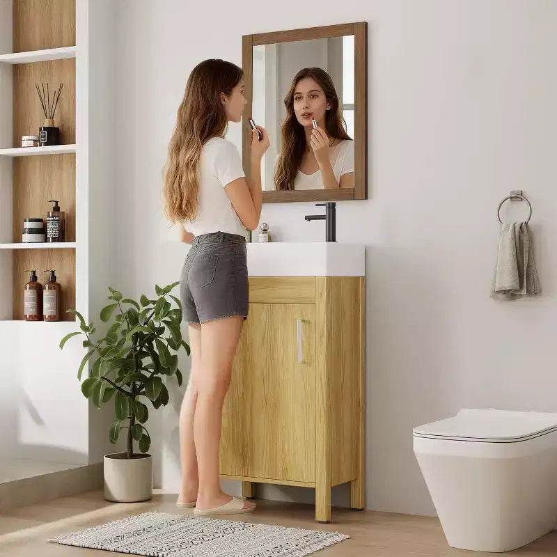 16 Bathroom Vanity with Sink & Soft-Closing Door - Compact Storage Cabinet for Powder Room Small Bath