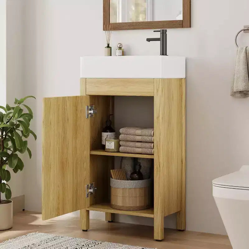 16 Bathroom Vanity with Sink & Soft-Closing Door - Compact Storage Cabinet for Powder Room Small Bath