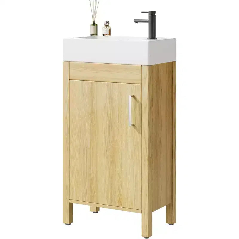 16 Bathroom Vanity with Sink & Soft-Closing Door - Compact Storage Cabinet for Powder Room Small Bath
