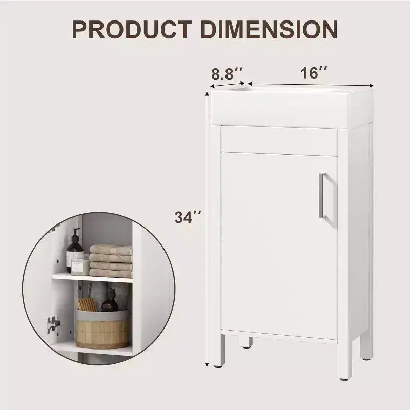 16 Bathroom Vanity with Sink & Soft-Closing Door - Compact Storage Cabinet for Powder Room Small Bath