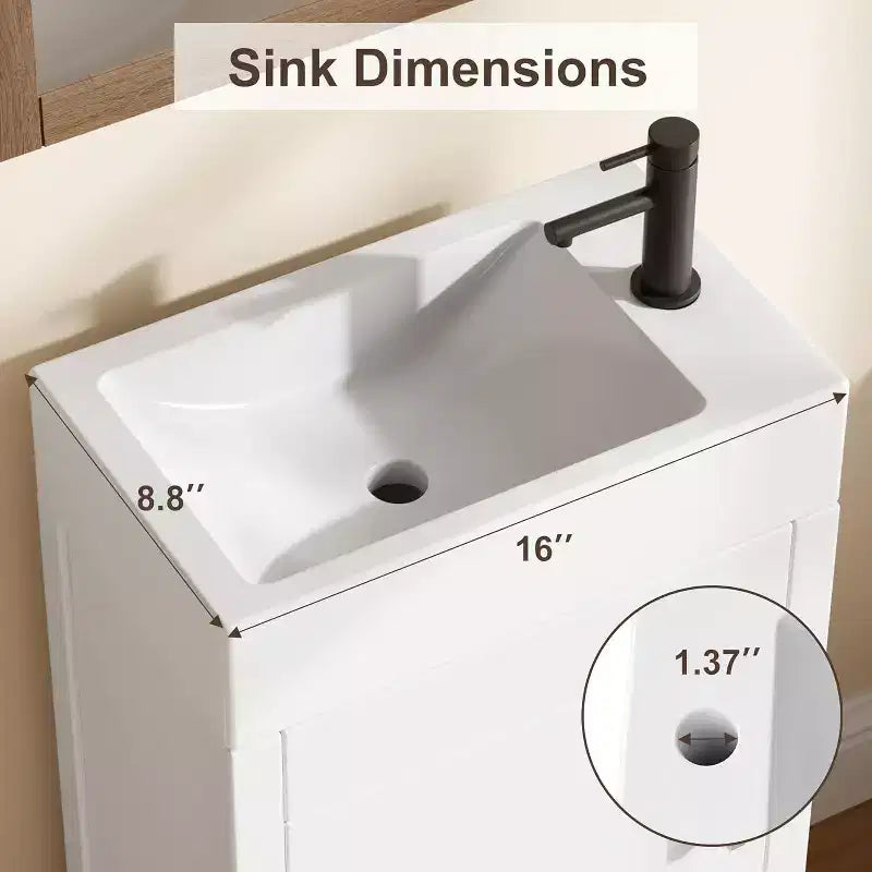 16 Bathroom Vanity with Sink & Soft-Closing Door - Compact Storage Cabinet for Powder Room Small Bath