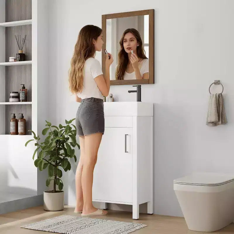 16 Bathroom Vanity with Sink & Soft-Closing Door - Compact Storage Cabinet for Powder Room Small Bath