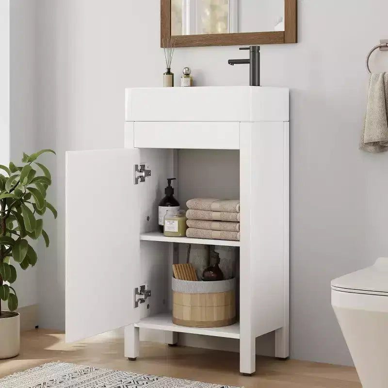16 Bathroom Vanity with Sink & Soft-Closing Door - Compact Storage Cabinet for Powder Room Small Bath