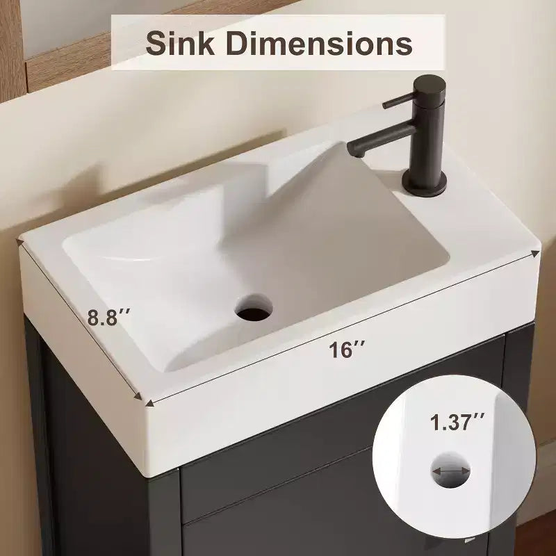 16 Bathroom Vanity with Sink & Soft-Closing Door - Compact Storage Cabinet for Powder Room Small Bath