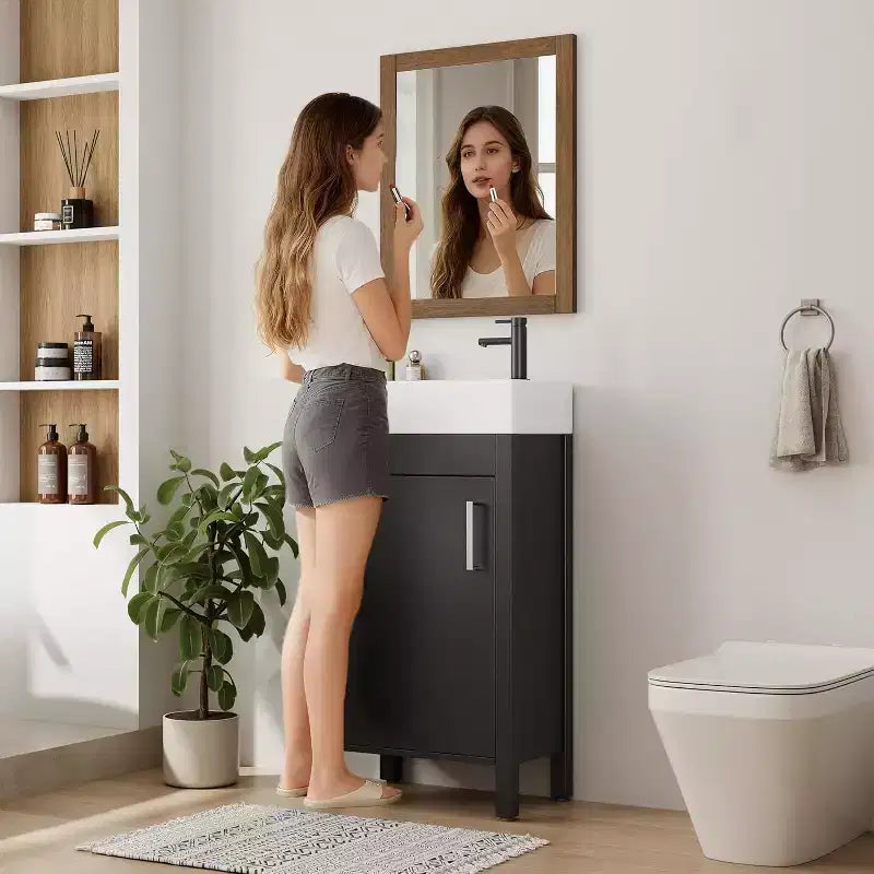 16 Bathroom Vanity with Sink & Soft-Closing Door - Compact Storage Cabinet for Powder Room Small Bath