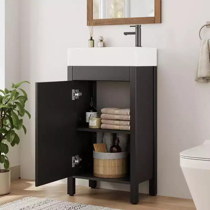 16 Bathroom Vanity with Sink & Soft-Closing Door - Compact Storage Cabinet for Powder Room Small Bath
