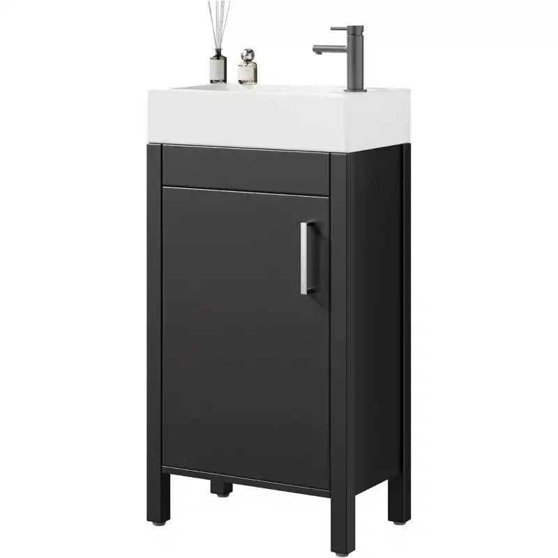 16 Bathroom Vanity with Sink & Soft-Closing Door - Compact Storage Cabinet for Powder Room Small Bath