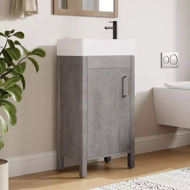 16 Bathroom Vanity with Sink & Soft-Closing Door - Compact Storage Cabinet for Powder Room Small Bath