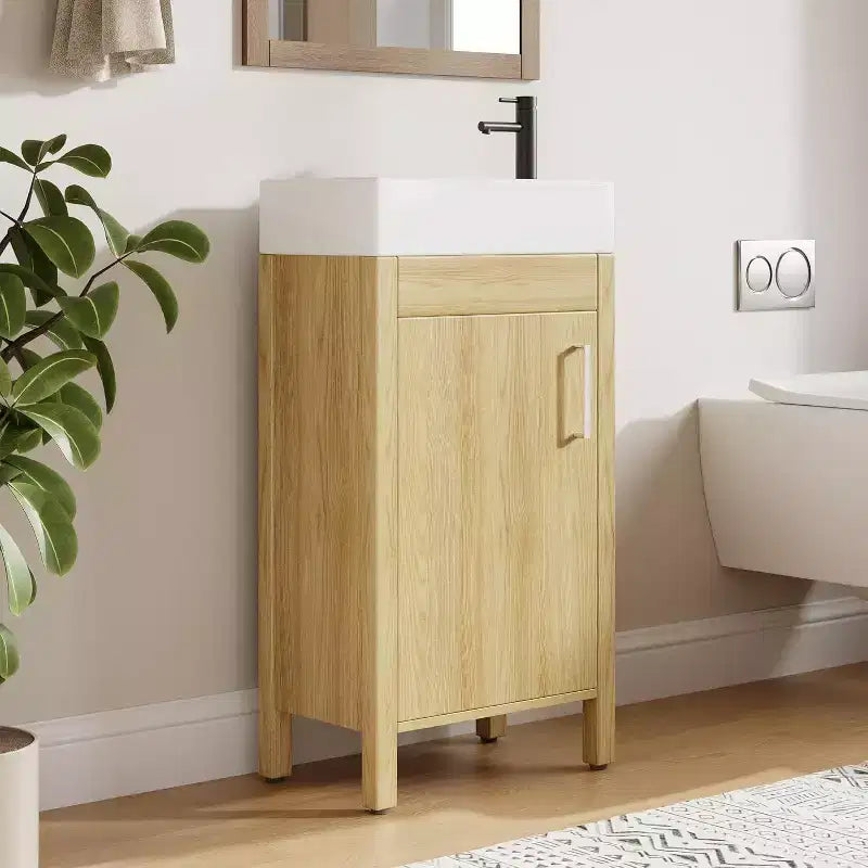 16 Bathroom Vanity with Sink & Soft-Closing Door - Compact Storage Cabinet for Powder Room Small Bath