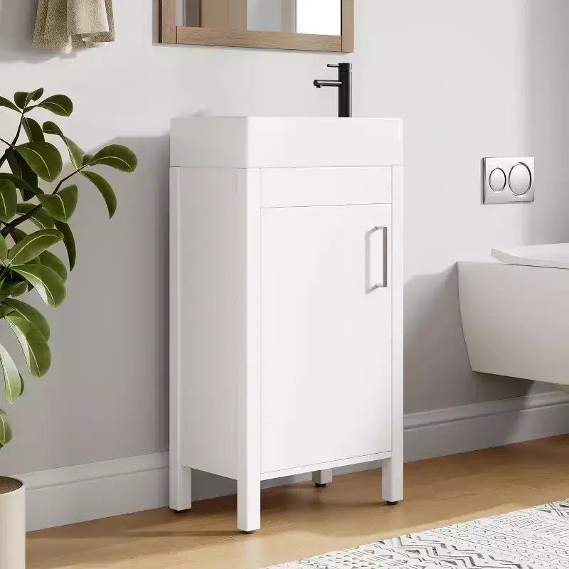 16 Bathroom Vanity with Sink & Soft-Closing Door - Compact Storage Cabinet for Powder Room Small Bath