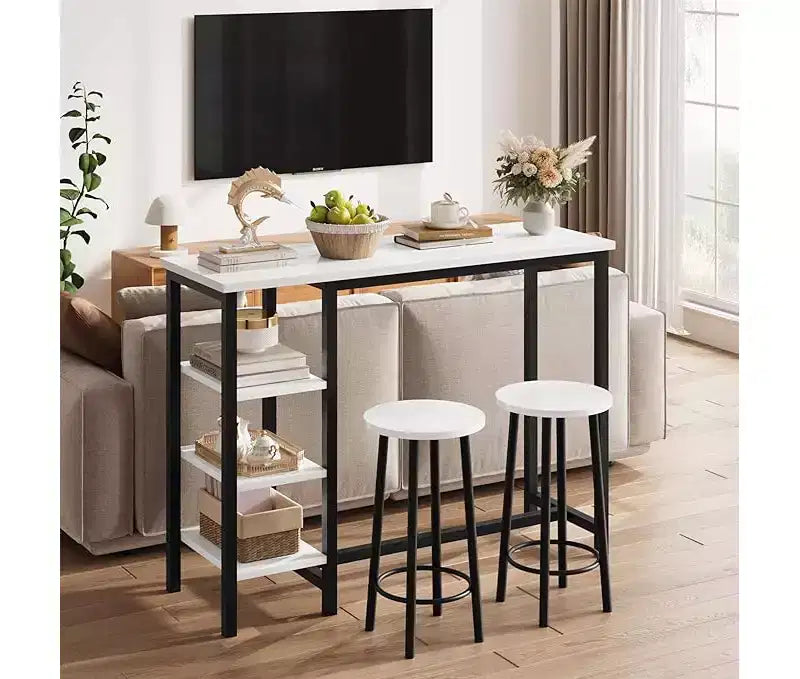 Counter Height Dining Table Set with 3 Storage Shelves, 3 Piece, 47.2L x 16W x 40H, Kitchen, Dining Room