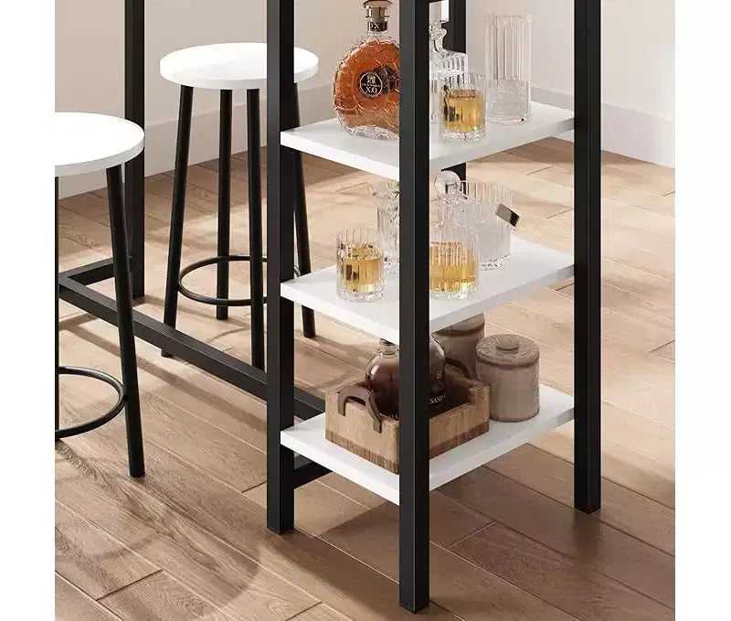 Counter Height Dining Table Set with 3 Storage Shelves, 3 Piece, 47.2L x 16W x 40H, Kitchen, Dining Room