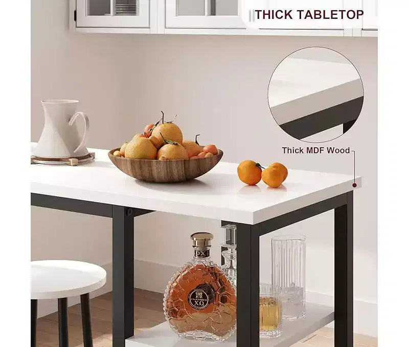 Counter Height Dining Table Set with 3 Storage Shelves, 3 Piece, 47.2L x 16W x 40H, Kitchen, Dining Room