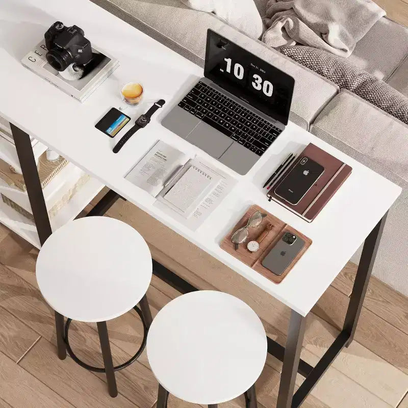 Counter Height Dining Table Set with 3 Storage Shelves, 3 Piece, 47.2L x 16W x 40H, Kitchen, Dining Room