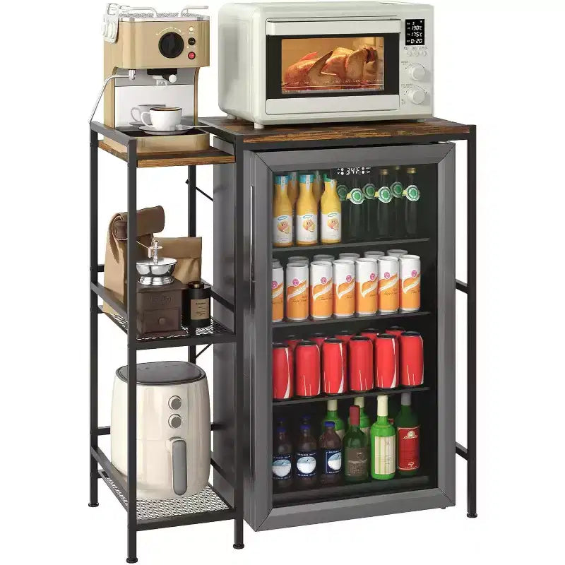 Space-Saving Mini Fridge Stand with Adjustable Shelf  Coffee Bar Microwave Storage Cart  Perfect for Small Apartments & Dorms
