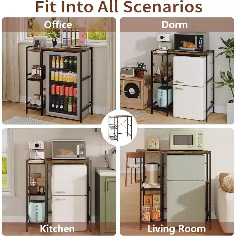 Space-Saving Mini Fridge Stand with Adjustable Shelf  Coffee Bar Microwave Storage Cart  Perfect for Small Apartments & Dorms