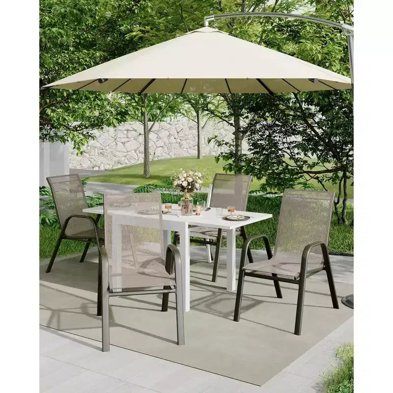 Set of 4 Outdoor Stackable Dining Chairs, High-Back Patio Chairs with Textilene Fabric, All-Weather Metal Frame for Deck, Lawn, Garden, Grey
