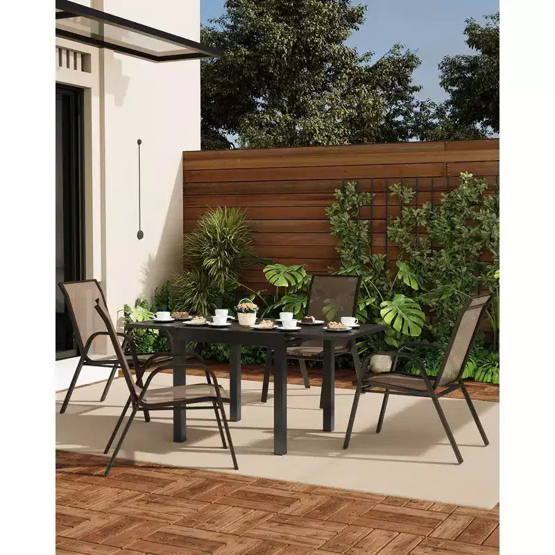 Set of 4 Outdoor Stackable Dining Chairs, High-Back Patio Chairs with Textilene Fabric, All-Weather Metal Frame for Deck, Lawn, Garden, Grey