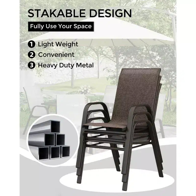 Set of 4 Outdoor Stackable Dining Chairs, High-Back Patio Chairs with Textilene Fabric, All-Weather Metal Frame for Deck, Lawn, Garden, Grey