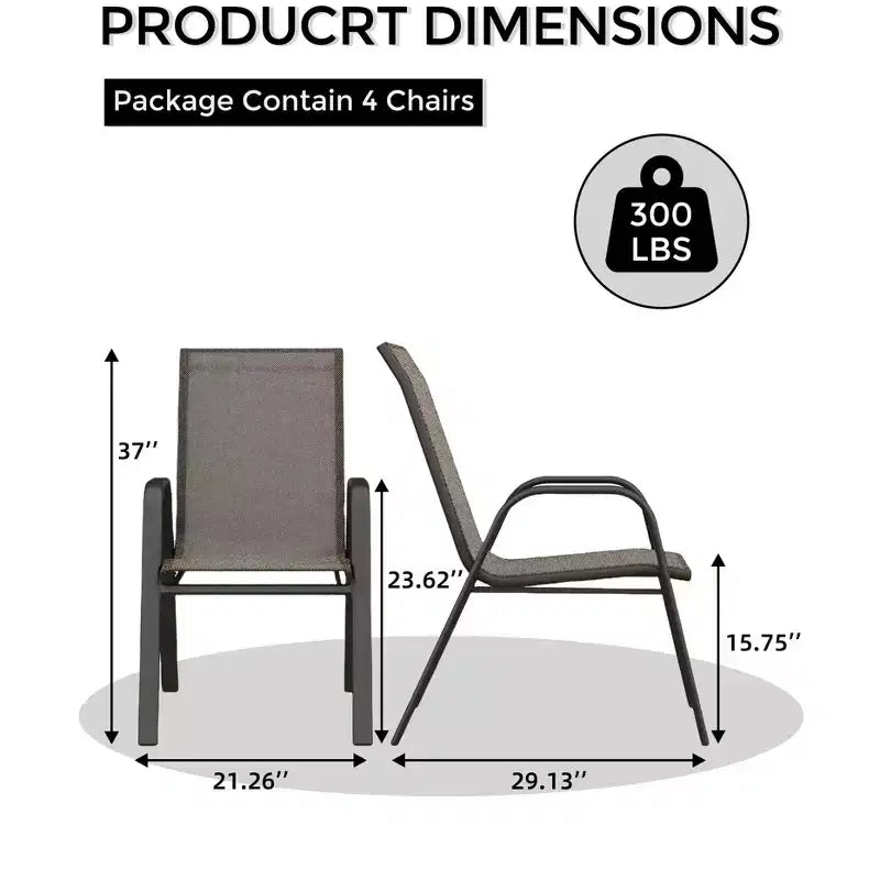 Set of 4 Outdoor Stackable Dining Chairs, High-Back Patio Chairs with Textilene Fabric, All-Weather Metal Frame for Deck, Lawn, Garden, Grey