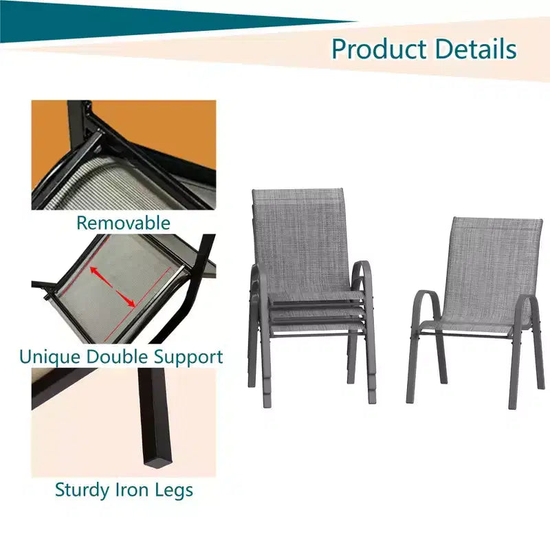 Set of 4 Outdoor Stackable Dining Chairs, High-Back Patio Chairs with Textilene Fabric, All-Weather Metal Frame for Deck, Lawn, Garden, Grey