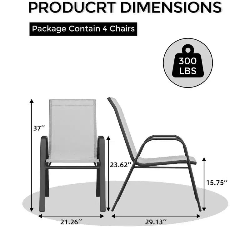 Set of 4 Outdoor Stackable Dining Chairs, High-Back Patio Chairs with Textilene Fabric, All-Weather Metal Frame for Deck, Lawn, Garden, Grey