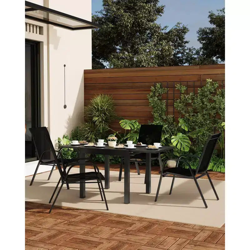 Set of 4 Outdoor Stackable Dining Chairs, High-Back Patio Chairs with Textilene Fabric, All-Weather Metal Frame for Deck, Lawn, Garden, Grey