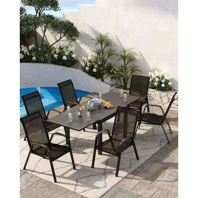 Set of 4 Outdoor Stackable Dining Chairs, High-Back Patio Chairs with Textilene Fabric, All-Weather Metal Frame for Deck, Lawn, Garden, Grey
