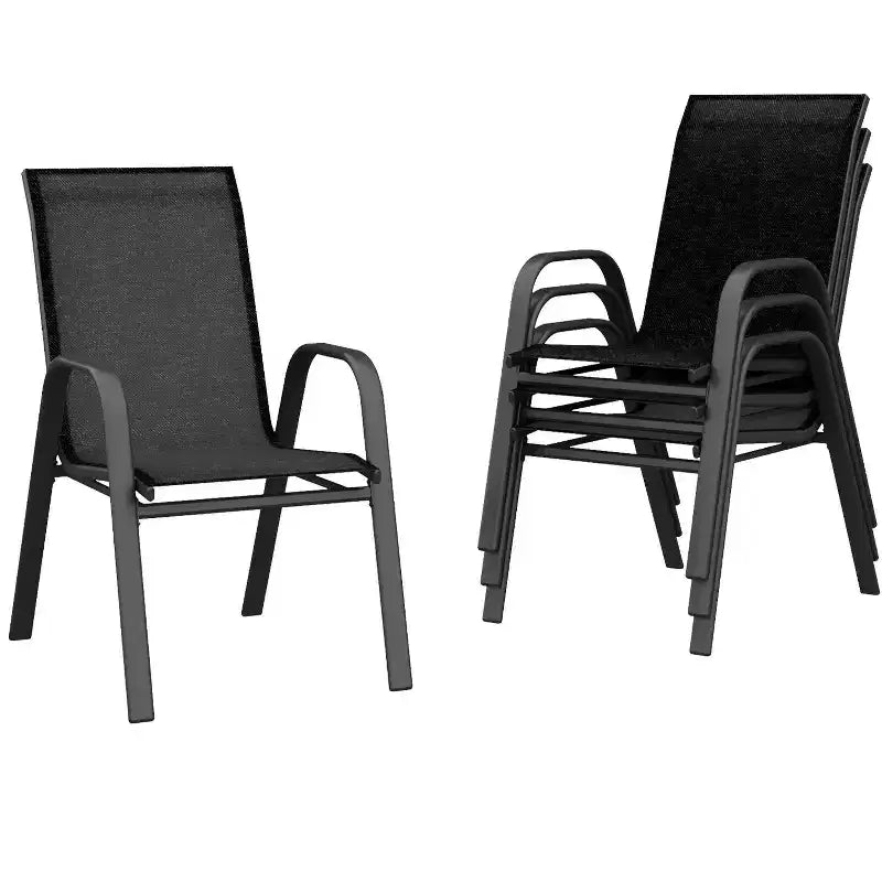 Set of 4 Outdoor Stackable Dining Chairs, High-Back Patio Chairs with Textilene Fabric, All-Weather Metal Frame for Deck, Lawn, Garden, Grey