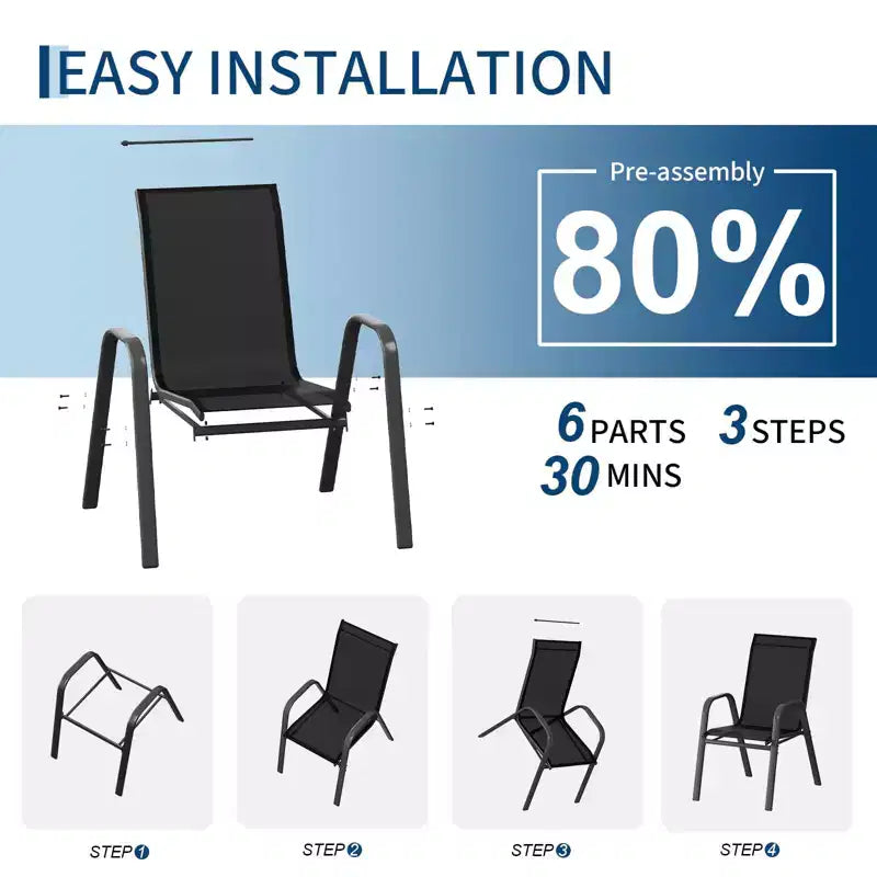Set of 4 Outdoor Stackable Dining Chairs, High-Back Patio Chairs with Textilene Fabric, All-Weather Metal Frame for Deck, Lawn, Garden, Grey