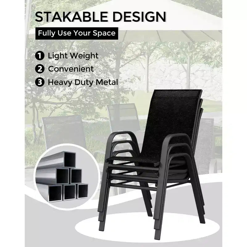 Set of 4 Outdoor Stackable Dining Chairs, High-Back Patio Chairs with Textilene Fabric, All-Weather Metal Frame for Deck, Lawn, Garden, Grey