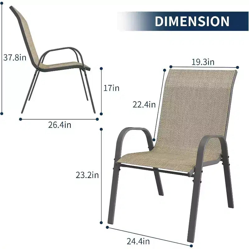 Set of 4 Outdoor Stackable Dining Chairs, High-Back Patio Chairs with Textilene Fabric, All-Weather Metal Frame for Deck, Lawn, Garden, Grey