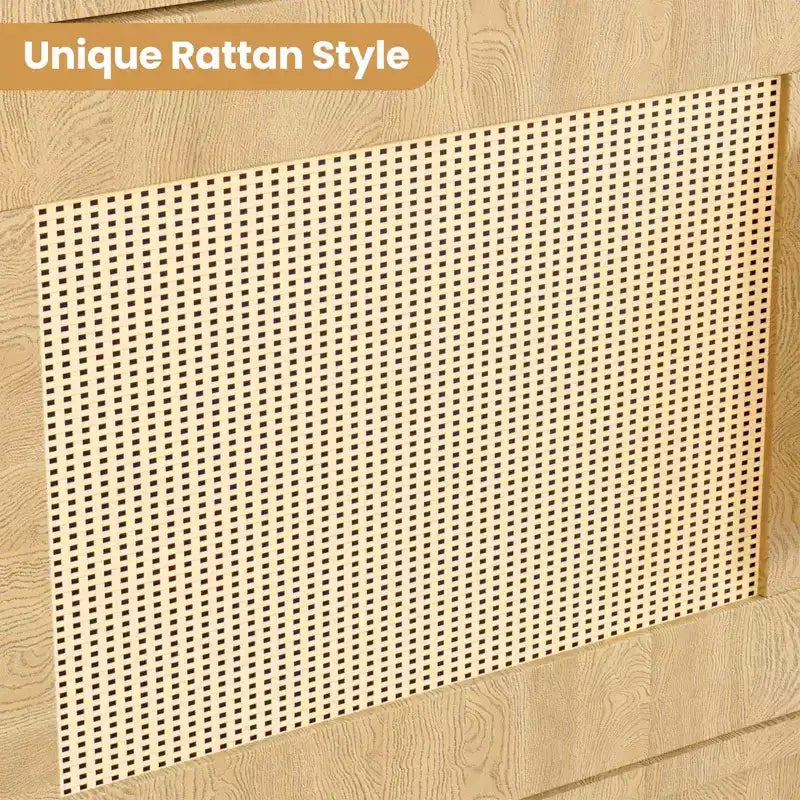 5 Tier Rattan Bookshelf with Storage Cabinet & Door, Tall Industrial Book Shelf with Storage, 5 Shelf Bookcase for Living Room, Bedroom