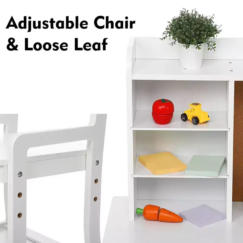 Kids Vanity & Study Desk Set  White Table with Chair, Bookshelf, Mirror, Cabinets & Bulletin Board for Ages 39