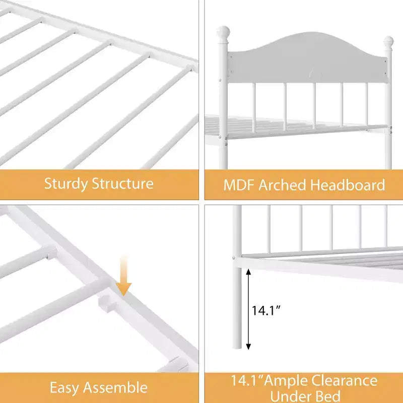 Twin Daybed, Metal Day Bed with Stylish Headboard, Under-Bed Storage Space, Heavy Duty Steel Slats Platform for Living Room, Bedroom and Guest Room