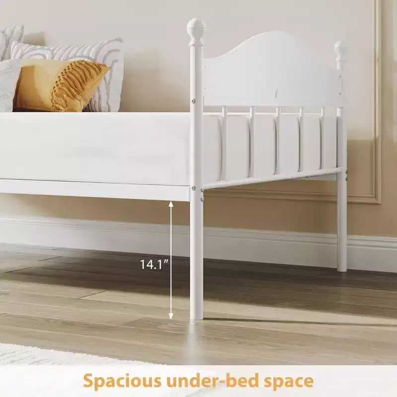 Twin Daybed, Metal Day Bed with Stylish Headboard, Under-Bed Storage Space, Heavy Duty Steel Slats Platform for Living Room, Bedroom and Guest Room