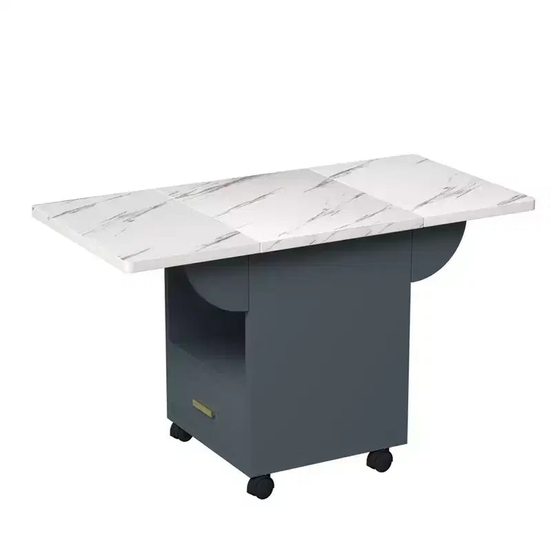 MAYEERTY Folding Kitchen Island Table, Marble Texture Dining Table with Wheels, Storage Drawer & Rack, Space-Saving Multi-Purpose Table