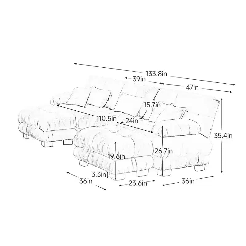 MAYEERTY Luxury Modular Sectional Sofa with U Shaped Cloud Couch with 2 Ottomans for Living Room Gray