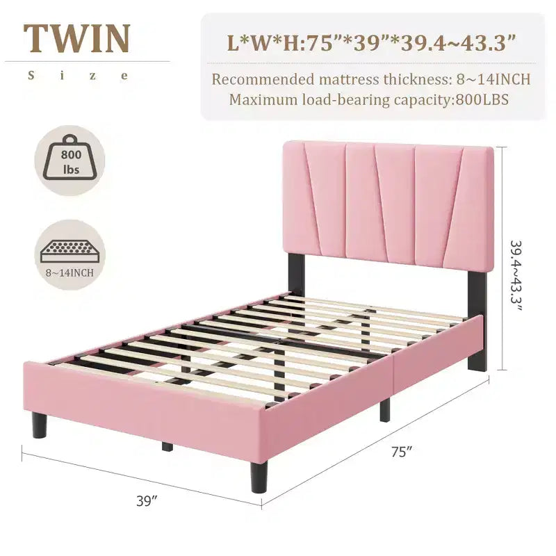 Twin Size Bed Frame with Adjustable Headboard, Linen Upholstered Platform Bed with Wooden Slats Support, No Box Spring Needed, Easy Assembly, Grey