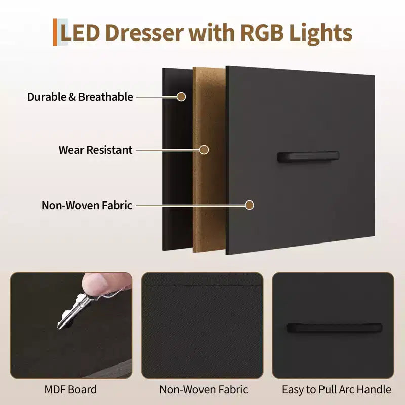 6-Drawer Dresser w/Hanging Rack, Dresser w/Charging Station & LED Lights, Kids Dressers with Shoe Rack, Chest of Drawers for Bedroom