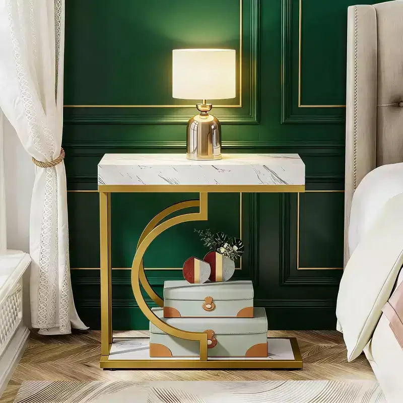 Narrow C Table, Modern End Table Bedside Table with Metal Frame