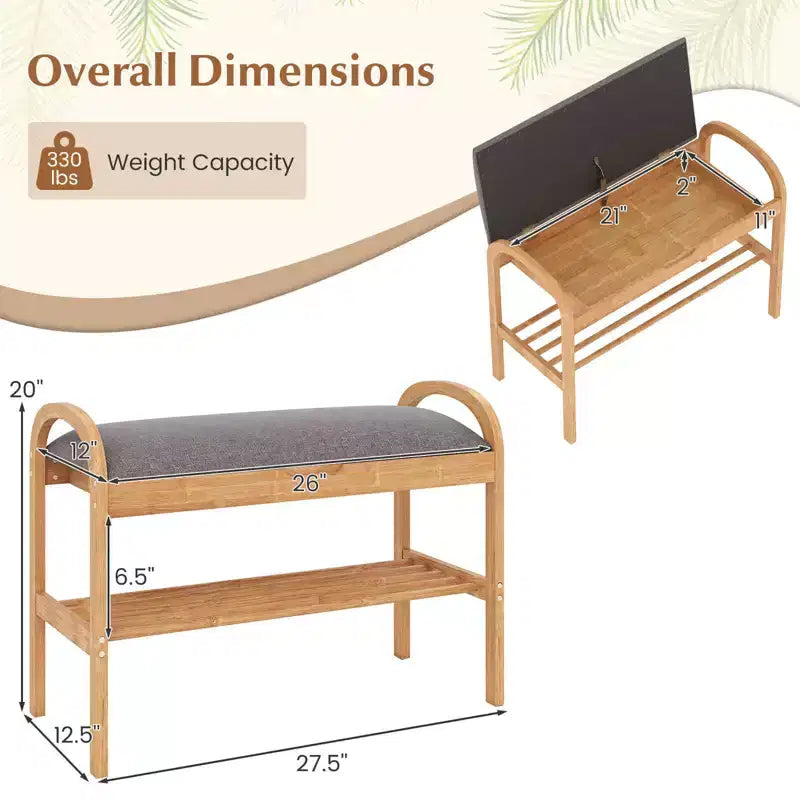 Costway Bamboo Entryway Shoe Bench 2-Tier Shoe Rack with Flip Top Storage for Hallway