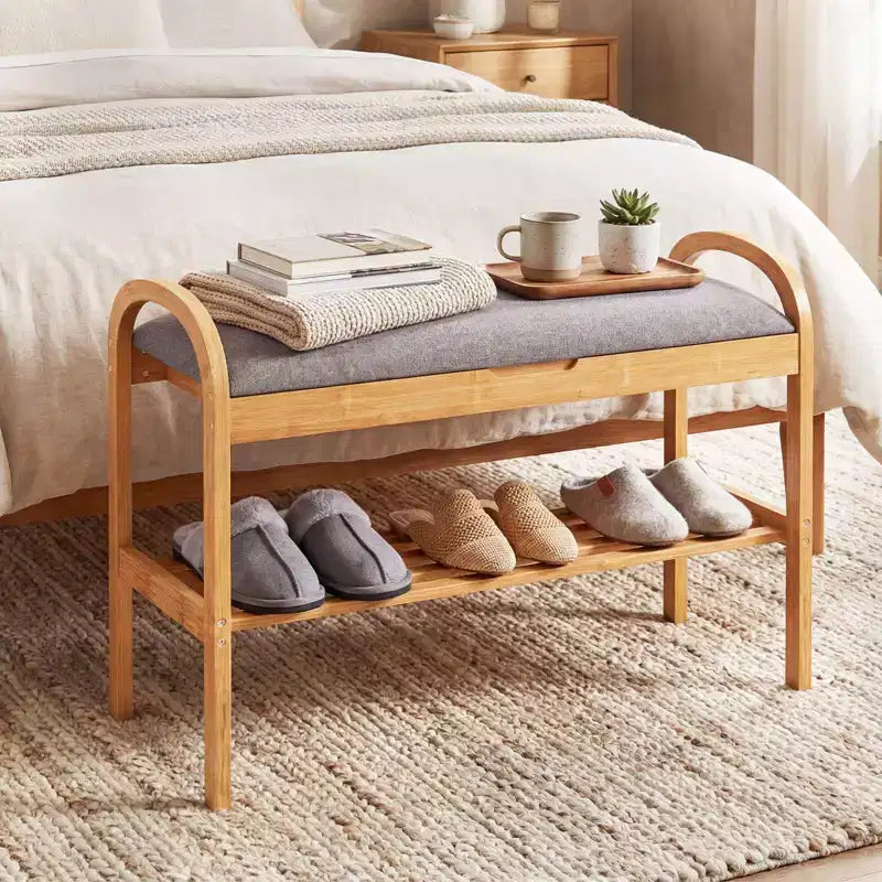 Costway Bamboo Entryway Shoe Bench 2-Tier Shoe Rack with Flip Top Storage for Hallway