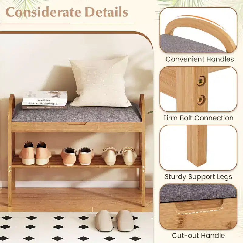 Costway Bamboo Entryway Shoe Bench 2-Tier Shoe Rack with Flip Top Storage for Hallway