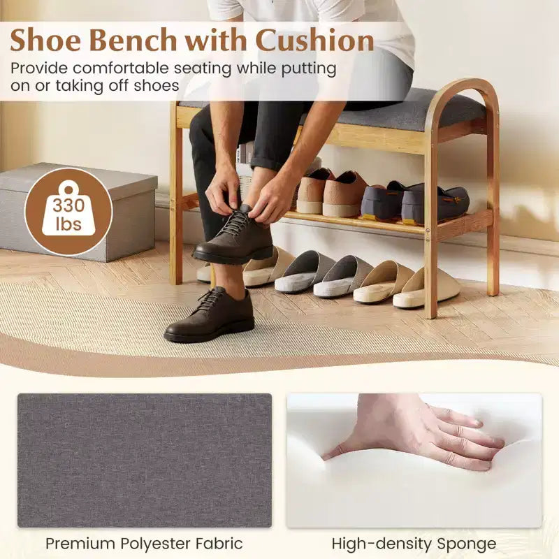 Costway Bamboo Entryway Shoe Bench 2-Tier Shoe Rack with Flip Top Storage for Hallway