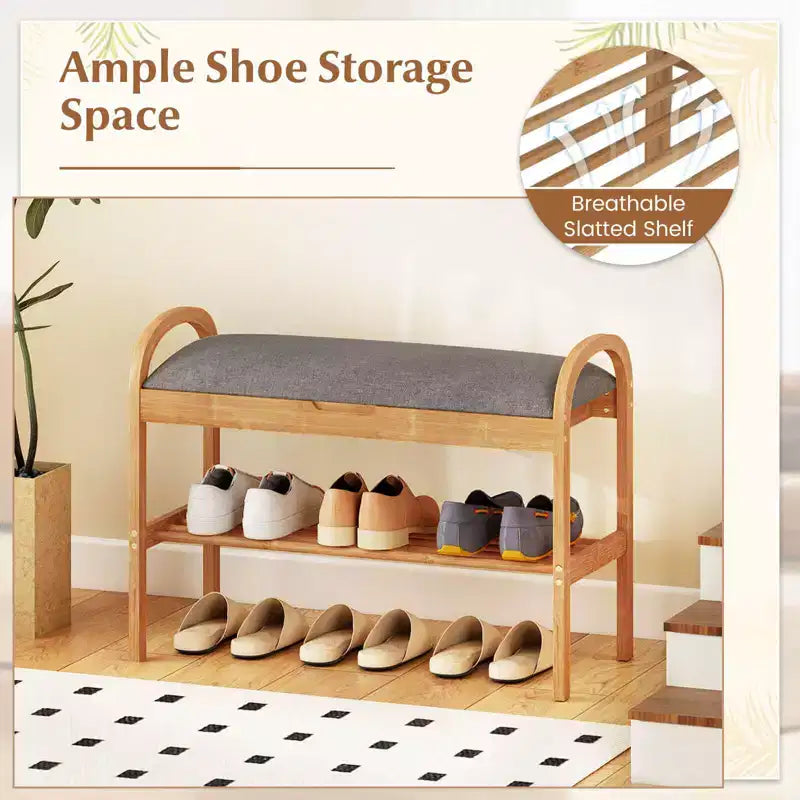 Costway Bamboo Entryway Shoe Bench 2-Tier Shoe Rack with Flip Top Storage for Hallway