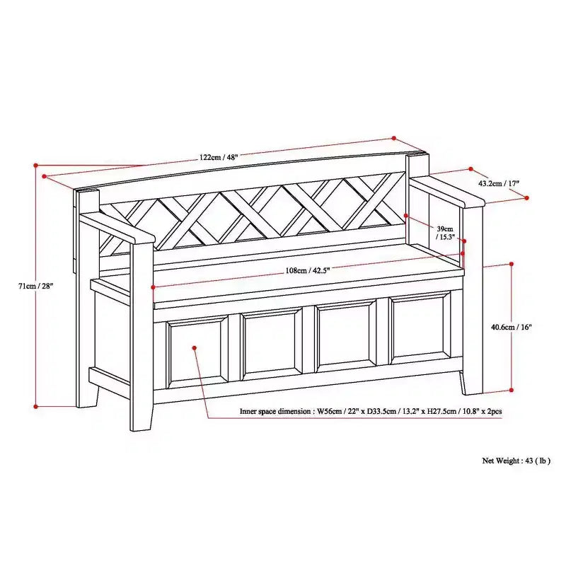 Halifax 48 inch Wide Solid Wood Transitional Entryway Bench